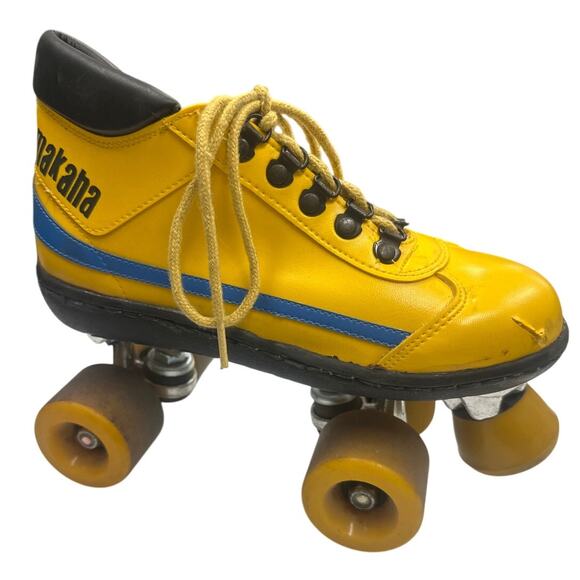 Vintage Makana Roller Skates M10 W11 Yellow with Blue Stripe - Picture 4 of 9